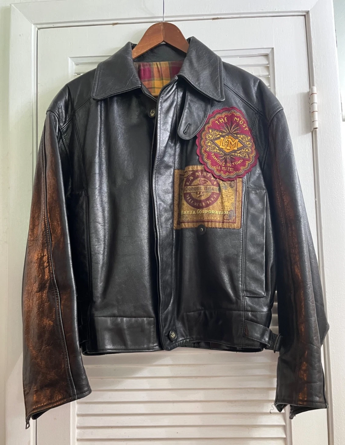 VINTAGE LA MATTA MENS ITALIAN LEATHER JACKET~US L ~ITALY SZ 50~EXCELLENT SHAPE image 1