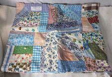 Vtg Hand-Stitched Patchwork Quilt Floral  Small/Crib Size Yarn Accents 42x33 NEW