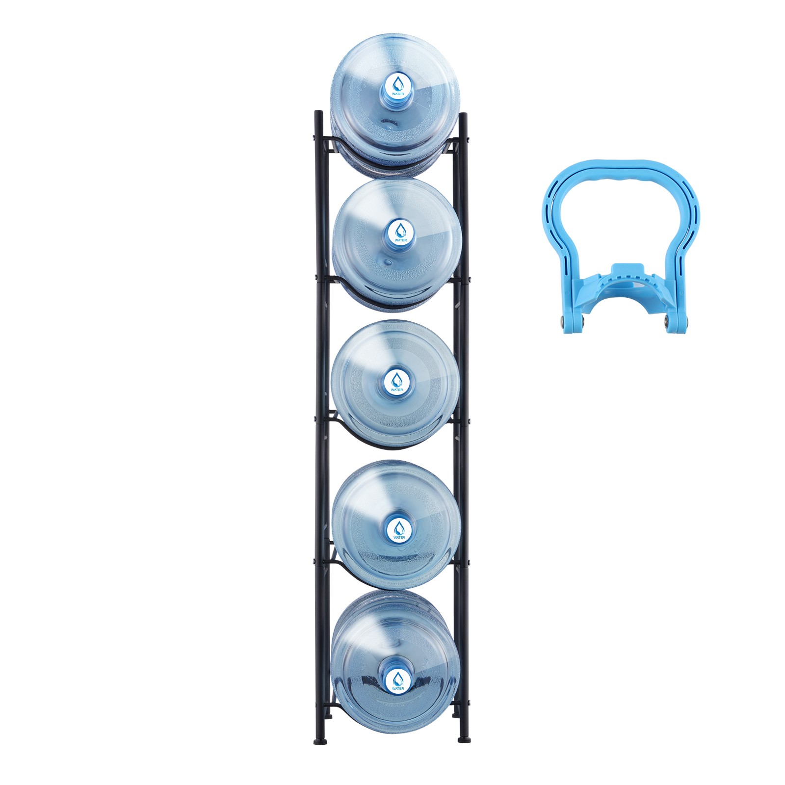 Rack à bonbonnes 5 niveaux noir pour 5 bouteilles d'eau en métal