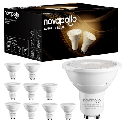 NOVAPOLLO 6/10 Pack Dimmable GU10 LED Bulbs 5.5W =50W Spotlight 3000K Warm White Light