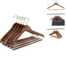 Elegant Wooden Suit Hangers with Locking Bar - Heavy Duty & Anti-Slip, 5 Pack