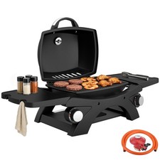 Outsunny 2 Burner Gas Grill, Tabletop BBQ with Cast Iron Grates, Black