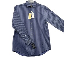 Michael Kors Dress Shirt Mens 15.5 32-33 Blue Granite Striped Slim Fit