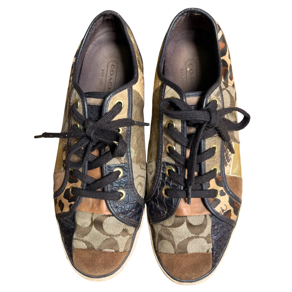 Zapatillas Coach Signature de Lona con Retazos Talla 10 Y2K Estampado de Animales Mixto Logo CC Foto 2 de 4