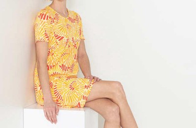 Kleid gelb 40 Damen Jerseykleid mit Mosaikdruck UVP: 59,99  2.5954