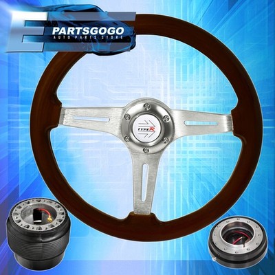 Dark Wood Silver Mid Deep Dish Steering Wheel + Quick Release For 89-05 Eclipse