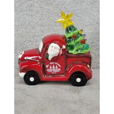 Mr Christmas Lighted Ceramic Red Truck Santa Tree H223357 Farm Fresh Cut Trees