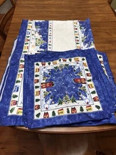 Nikko Snowy Night Christmas Village Snowmen Tablecloth 10 Napkins TerriSol 50x70