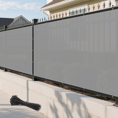 4FT Tall Outdoor Fence Privacy Screen Sun Shade Windscreen Mesh Cover Gray