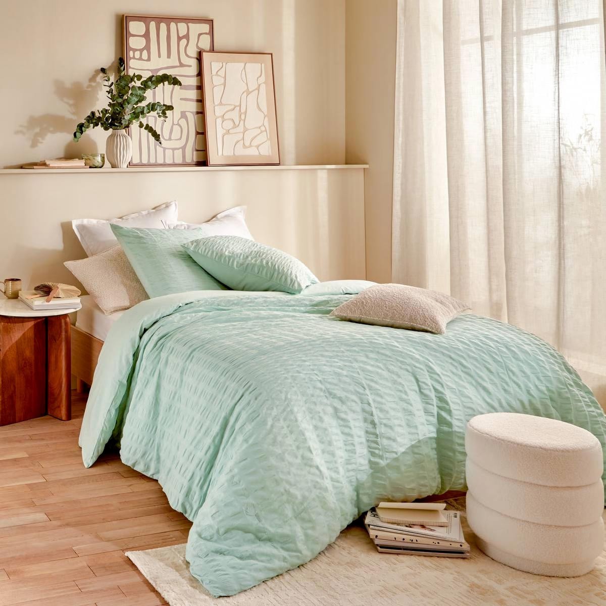 Housse de couette 240x220cm vert céladon Irhia en coton respirant