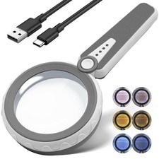 45X Magnifying Glass with Light for Reading   Large 4.6" Rechargeable LED Mag...
