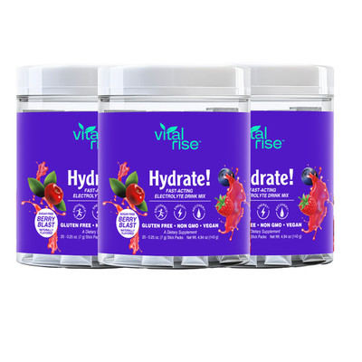 Vital Rise  Hydrate! - Berry Blast - Hydration Powder Packets  |Non-GMO| 3PACK