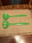 Vintage Pyrex Green Salad Fork And Spoon For Green Dots & Squares Salad Bowl HTF