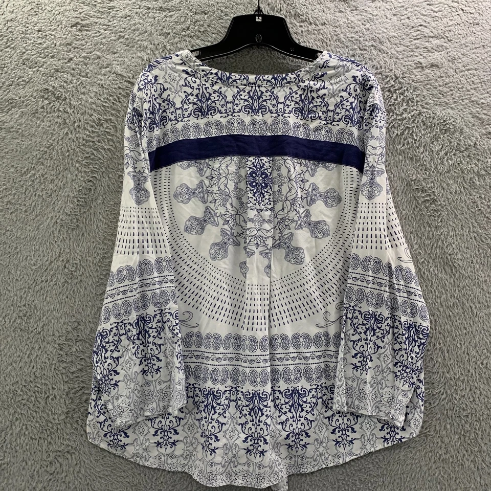 Blusa para mujer ALI MILES 2x Top cachemir azul blanco Foto 2 de 4