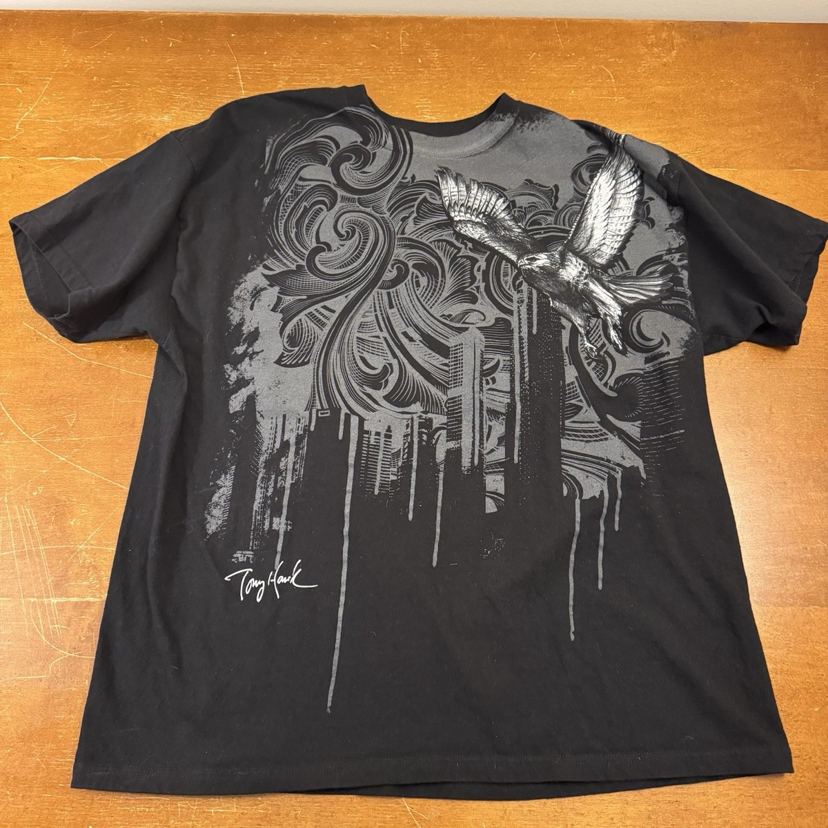 Tony Hawk Shirt Mens Extra Large Black AOP Graphic Skater Bird | eBay