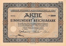 Gebrüder Stollwerck  zu Köln  Aktie  100 RM  1932   kein BARoV - Schokolade-