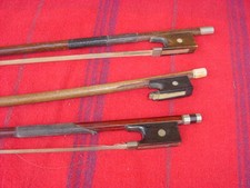 THREE OLD VIOLIN BOWS FOR RESTORATION OR PARTS 29", 27 1/2" , 27"