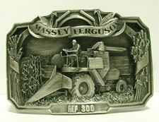 Massey Ferguson MF 300 Combine Pewter Belt Buckle 1986 LE Triangle Tractor Logo