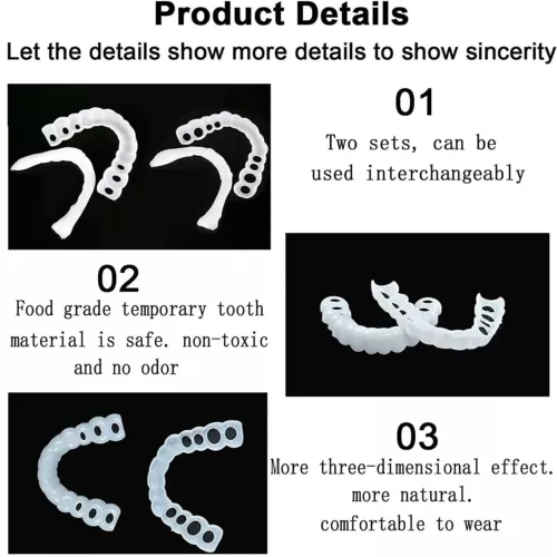 Set superiore e inferiore a scatto denti finti faccette dentali protesi copertura denti US - Foto 5 di 12