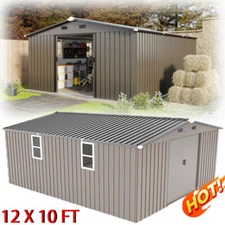 12'x10' Metal Outdoor Storage Shed Heavy Duty Large Garden Tool Shed w/2 Windows