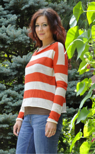 Burberry Brit womens alpaca cream orange stripes cropped pullover sweater large - Picture 3 of 8