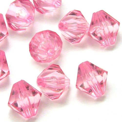150 perles diamant bicone en plastique acrylique clair rose 10 mm double cône à facettes - Photo 1/1