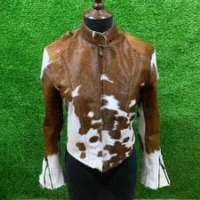 Women’s Leather Jacket Genuine Cowhide Pony Skin Hair Western Biker Style Coat