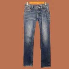 Miss Me Women’s Blue Mid Wash Low Rise Embellished Straight Jeans Size 28