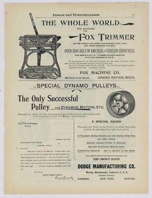 1895 Fox Machine Co. Ad: Fox Trimmer for Wood Working - Grand Rapids, Michigan