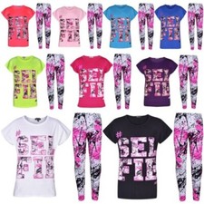 Girls Tops Kids SELFIE Print T Shirt Top  Fashion Splash Legging Set 7-13 Year