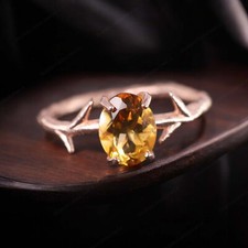 925 Sterling Silver 8x6 mm Oval Shape Natural Citrine Ring Rose Gold Plated Ring