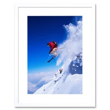 Wee Blue Coo Skier Ski Jumping Snow Sport Sky Art Picture Framed Wall Art Print