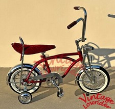 BICICLETA LOWRIDER 12" CUADRO METÁLICO CROMADO/BORGOÑA LLANTAS 72 RADIOS Y NEUMÁTICOS LOWRIDER.