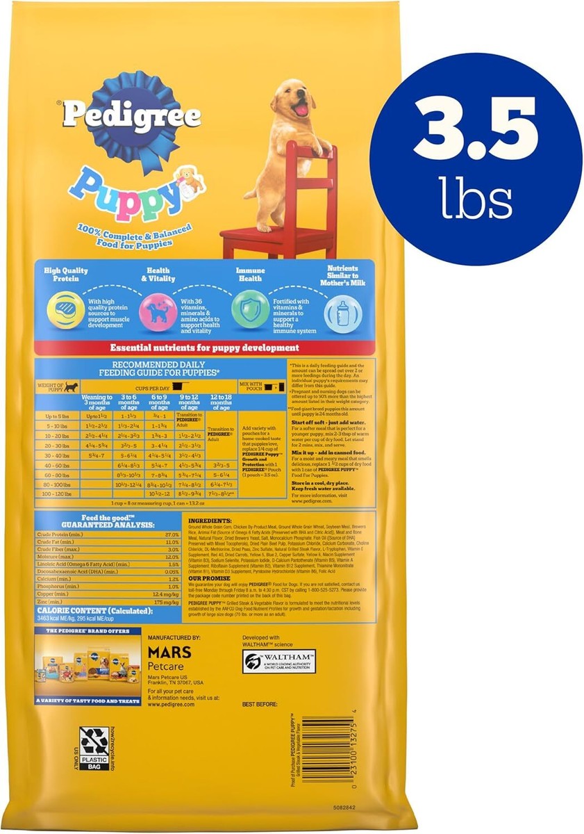 Pedigree Puppy Dry Puppy Food, Grilled Steak and Vegetable Flavor