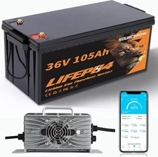 36V 105Ah Lithium LiFePO4 Golf Cart Battery, Bluetooth 200A BMS, 25-amps Charger