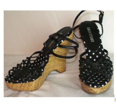 Victoria's Secret Colin Stuart Women's 9M black polka dothigh heel wedge shoes