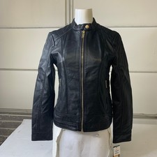 Guess Quilted Shoulder Leather Jacket Women's Size S Black