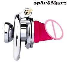 Metal Negative Chastity Cage with Silicone Attachment to Pee Flat Lock for Men