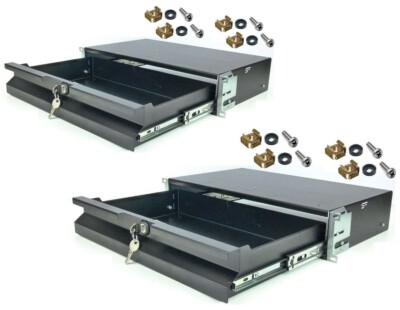 2 x 2 HE SFX Rackschublade 27 cm schwarz Schloß Rack Schublade abschließbar 19''