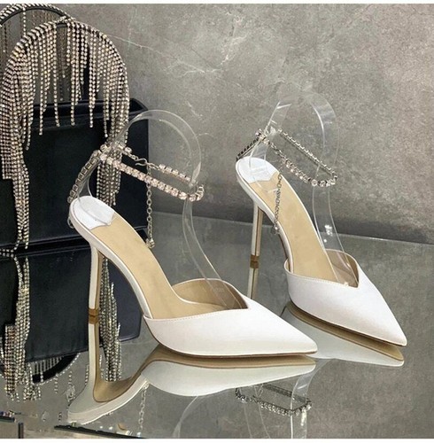 Mujeres Bombas Cadenas Sandalias Tacones Altos Correa al Tobillo Zapatos de Fiesta Boda Baile de graduación Zapatos - Imagen 20 de 28