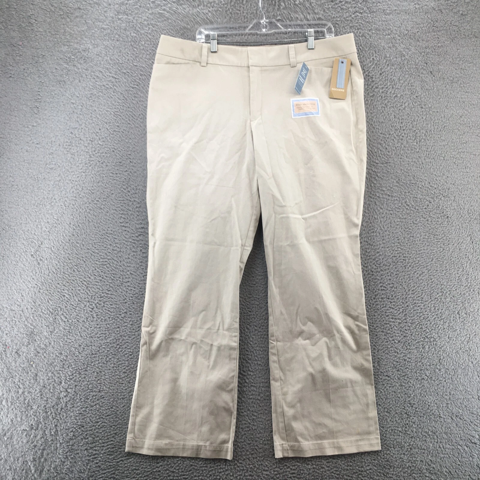 Dockers Curvy Trouser Dress Pants Mens 18 (Actual 40x32) Beige Mid Rise Zip Fly