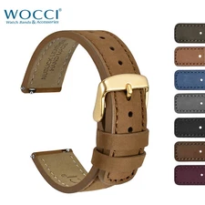 WOCCI Nubuck Top Grain Leather Watch Straps for Men Women Black Brown Green Blue