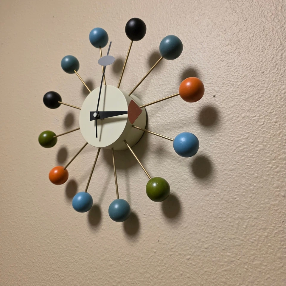 George Nelson Style Mid Century Modern Atomic Starburst Wall Clock Colorful Ball - Image 4 of 4