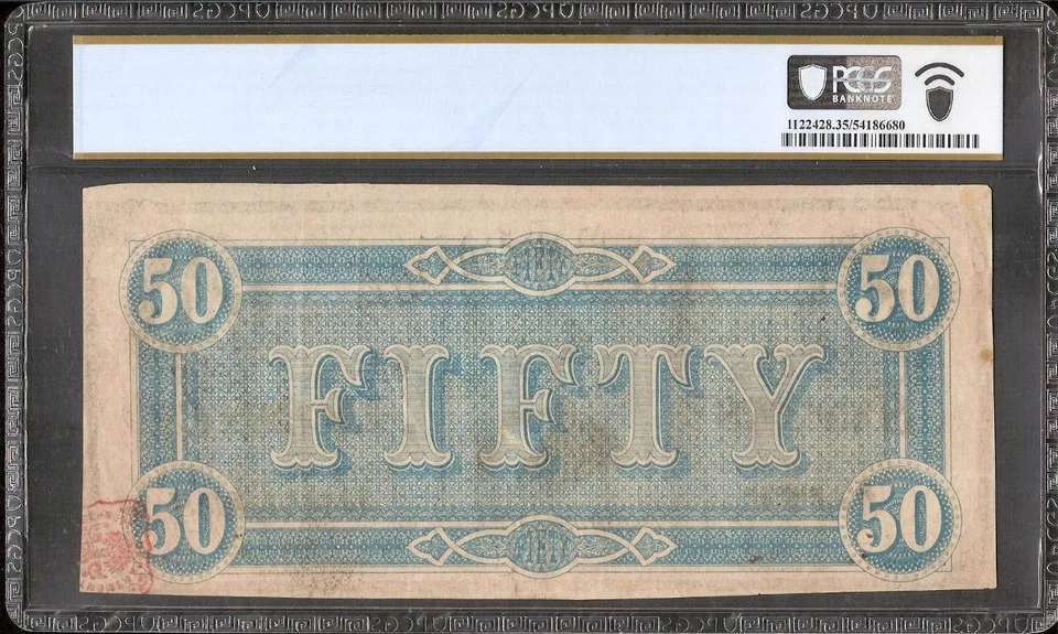 1864 $50 BILL CONFEDERATE STATES NOTE CIVIL WAR MONEY RED CSA STAMP T-66 PCGS 35 - Image 2 of 2
