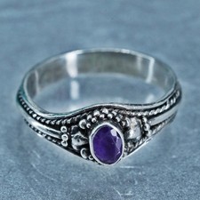 Size 9.25, vintage Sterling 925 silver handmade band ring with amethyst