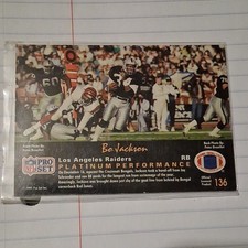1991 Pro Set Bo Jackson Los Angeles Raiders NFL Platinum Performance Card #136