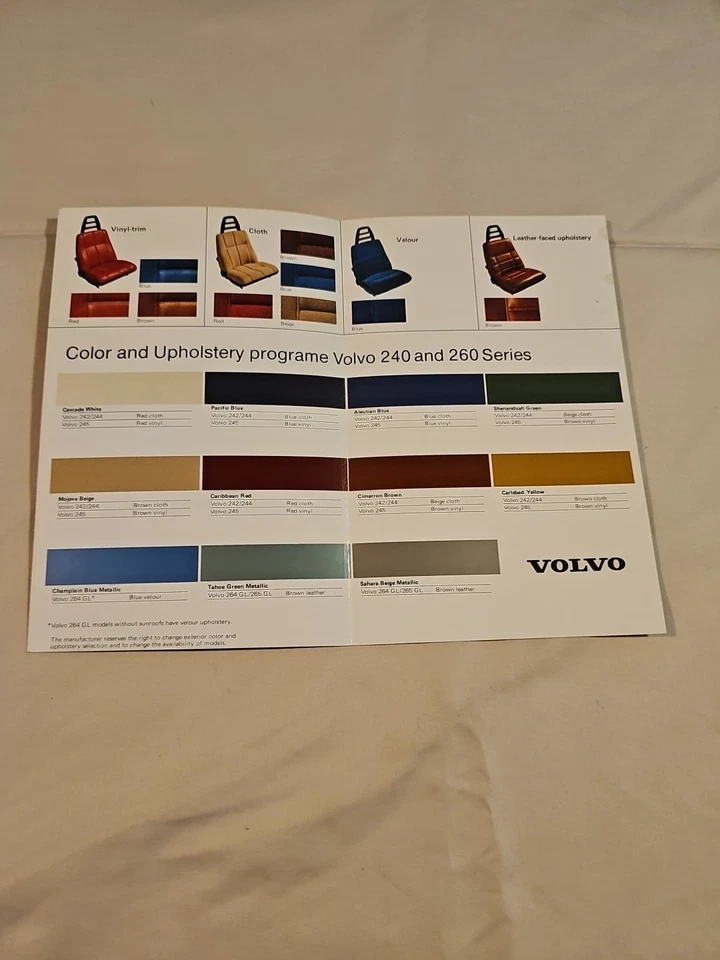 Programa de color y tapicería Volvo original vintage y folleto de la planta Kalmar Foto 3 de 4