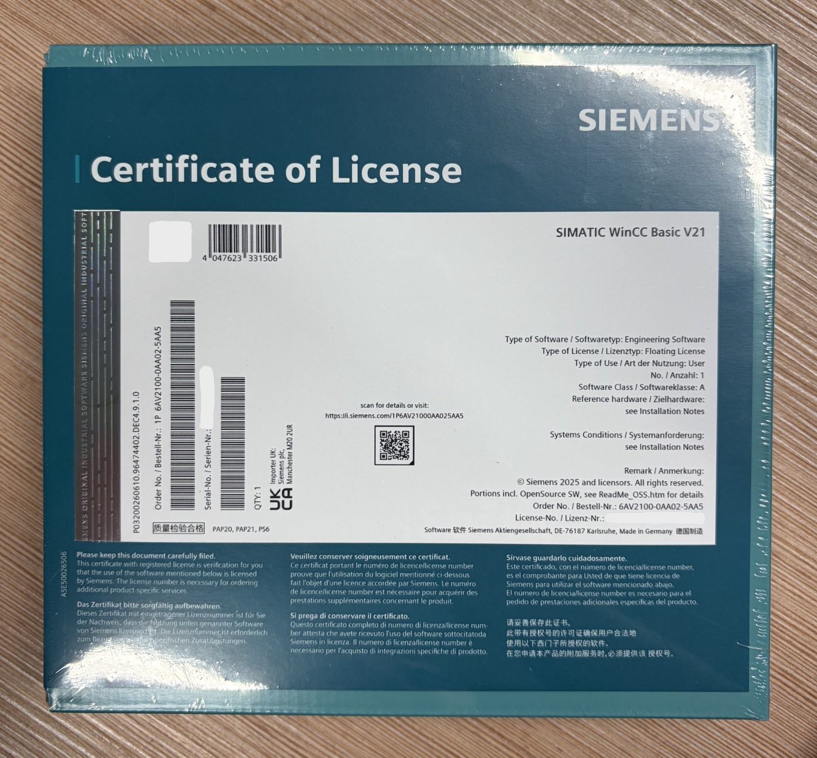 SIMATIC WinCC Basic V21, Engineering Software in TIA Portal 6AV2100-0AA02-5AA5