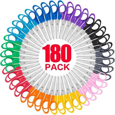 Toidgy 180 Packs Kids Scissors, 5 Inch Scissors Bulk for School, Blunt Tip Sc...