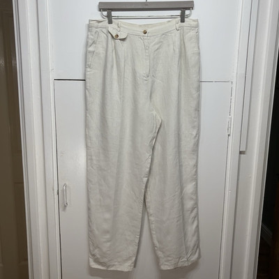 Orvis Linen Trousers Women's Cream Beige Straight Zip Fly Casual